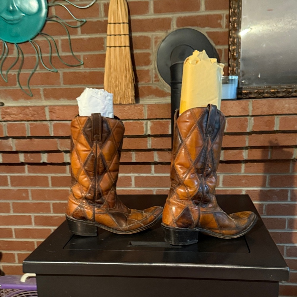 Brown Leather Western Boots Home Accent